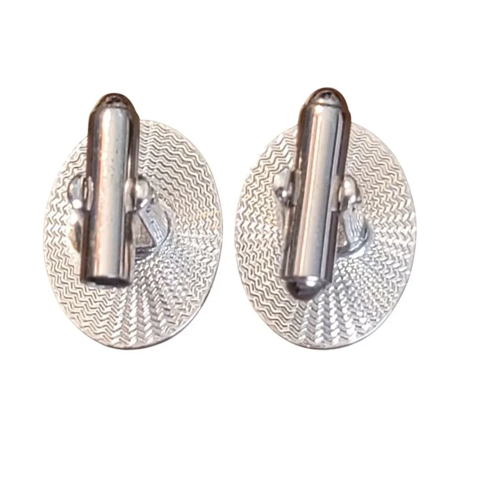 Vintage Hickok Silvertone Oval Cufflinks Diagonal Striped Mens Formal 1960s